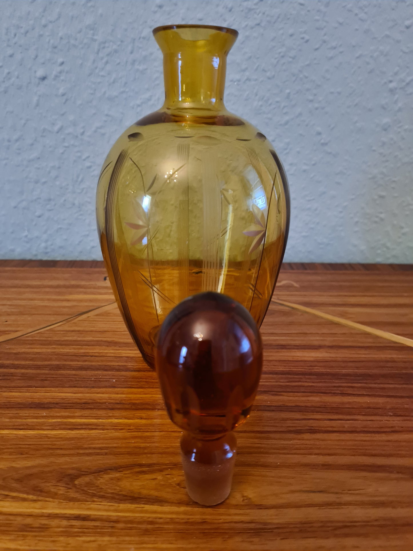 ART DECO LIKÖRKARAFFE FLAKON Bernstein Glas Gefäß 24x10cm