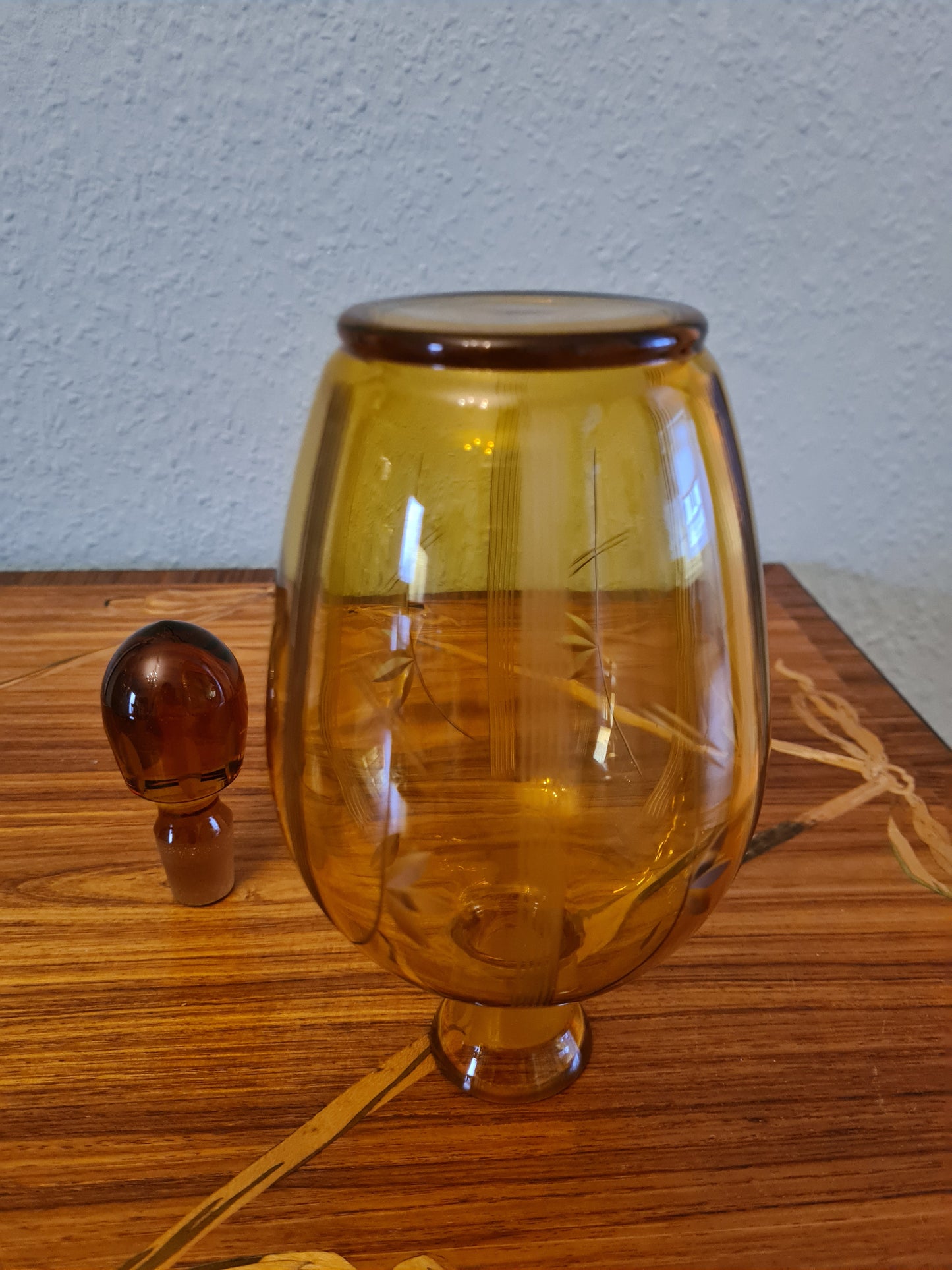 ART DECO LIKÖRKARAFFE FLAKON Bernstein Glas Gefäß 24x10cm