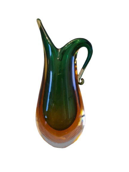 Murano Glas Zipfelvase Grün Künstler Glas Mid Century Vase 18x8cm