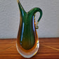 Murano Glas Zipfelvase Grün Künstler Glas Mid Century Vase 18x8cm