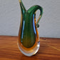 Murano Glas Zipfelvase Grün Künstler Glas Mid Century Vase 18x8cm