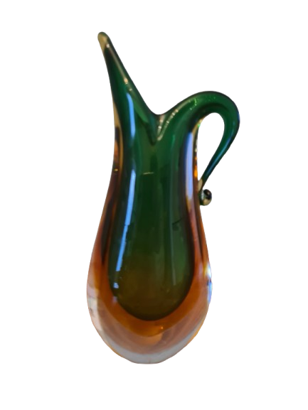Murano Glas Zipfelvase Grün Künstler Glas Mid Century Vase 18x8cm