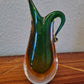 Murano Glas Zipfelvase Grün Künstler Glas Mid Century Vase 18x8cm