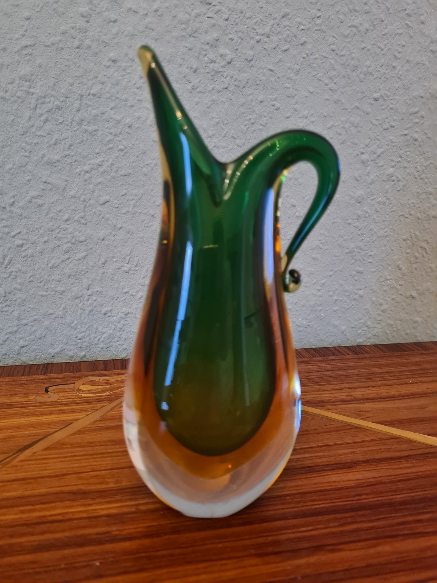 Murano Glas Zipfelvase Grün Künstler Glas Mid Century Vase 18x8cm