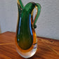 Murano Glas Zipfelvase Grün Künstler Glas Mid Century Vase 18x8cm