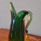 Murano Glas Zipfelvase Grün Künstler Glas Mid Century Vase 18x8cm