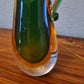 Murano Glas Zipfelvase Grün Künstler Glas Mid Century Vase 18x8cm