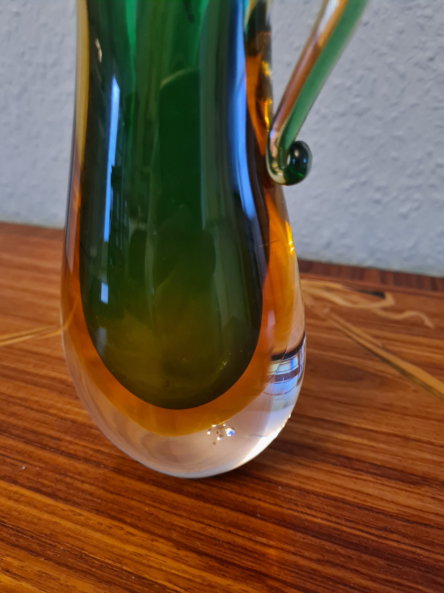 Murano Glas Zipfelvase Grün Künstler Glas Mid Century Vase 18x8cm
