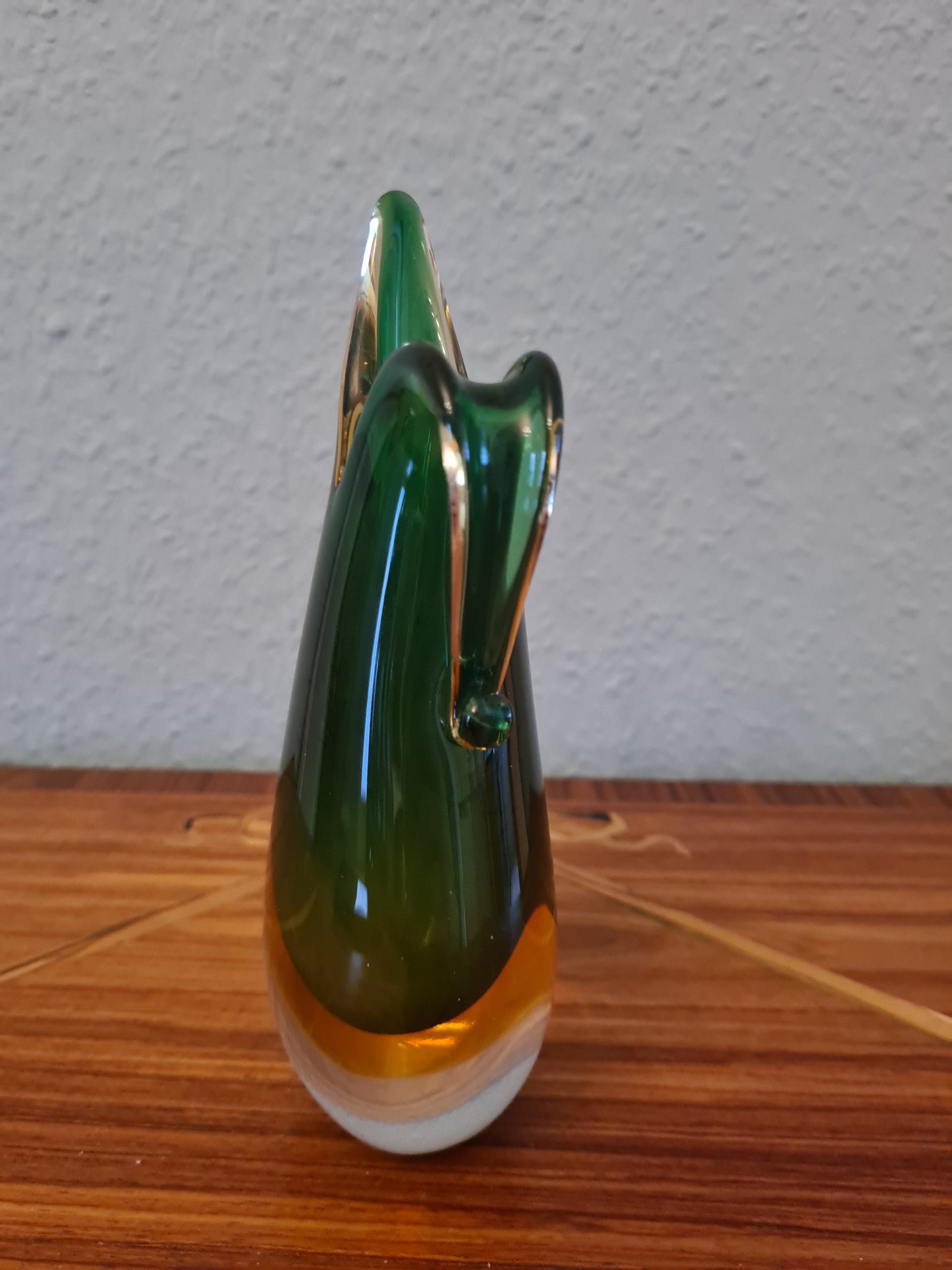 Murano Glas Zipfelvase Grün Künstler Glas Mid Century Vase 18x8cm