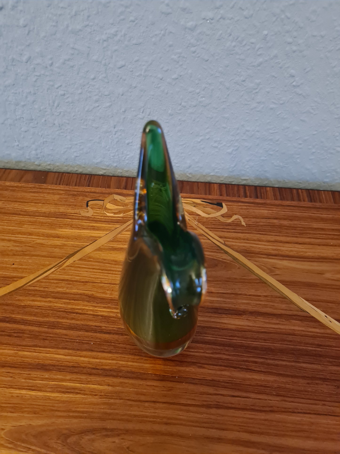 Murano Glas Zipfelvase Grün Künstler Glas Mid Century Vase 18x8cm
