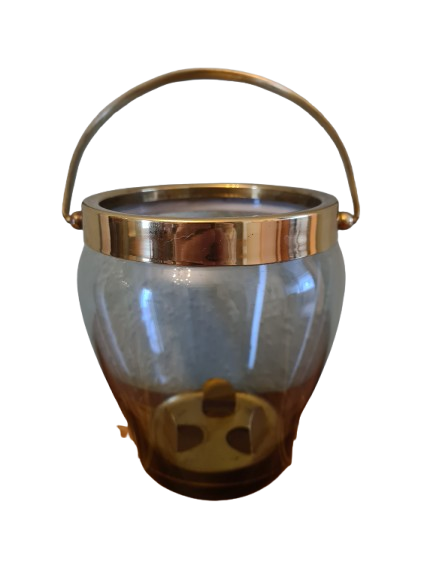 Eiskübel Eiswürfel Behälter Glas Messing Ice Bucket Vintage 15x11cm