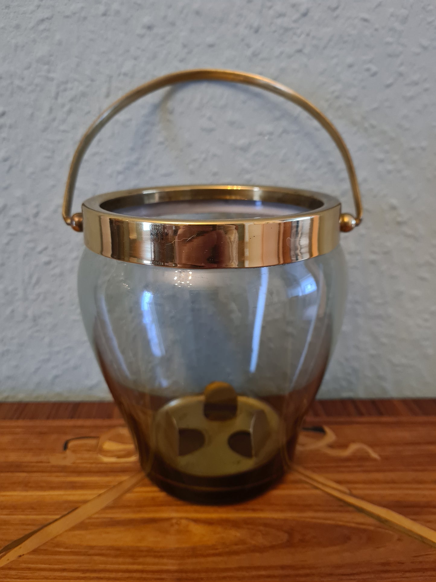 Eiskübel Eiswürfel Behälter Glas Messing Ice Bucket Vintage 15x11cm