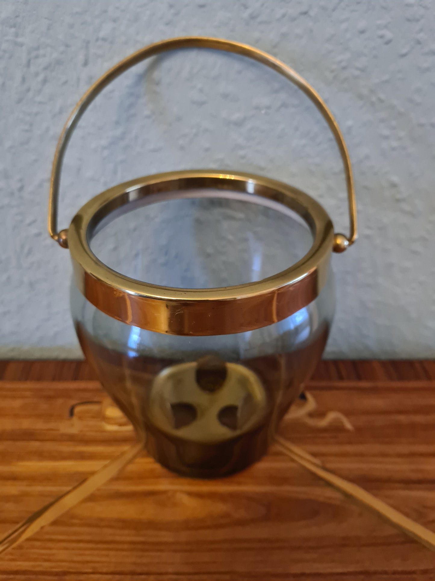 Eiskübel Eiswürfel Behälter Glas Messing Ice Bucket Vintage 15x11cm