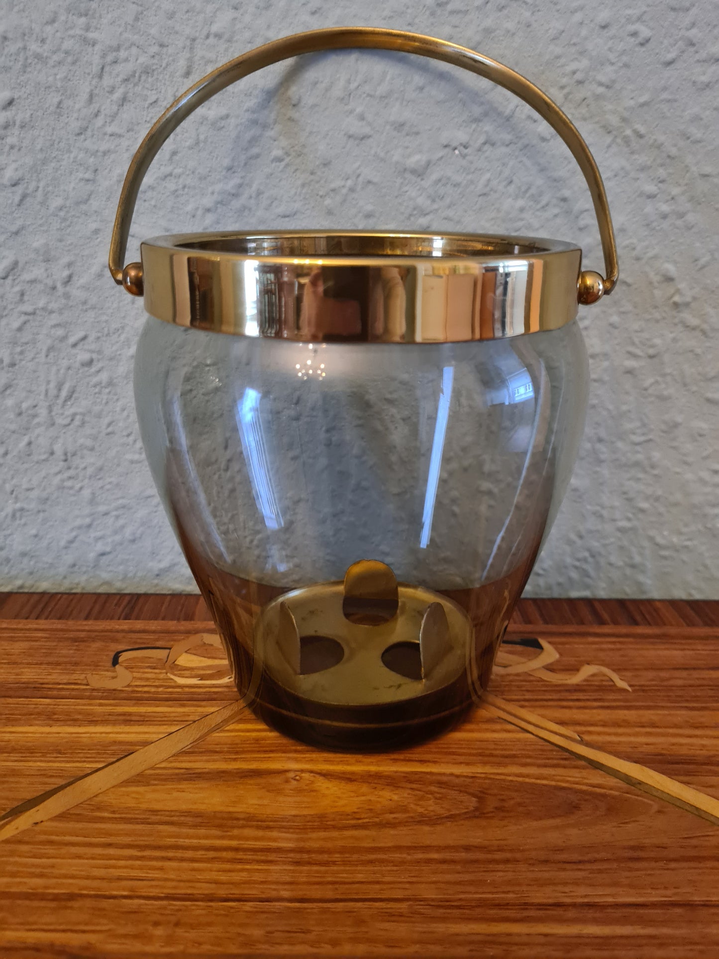 Eiskübel Eiswürfel Behälter Glas Messing Ice Bucket Vintage 15x11cm