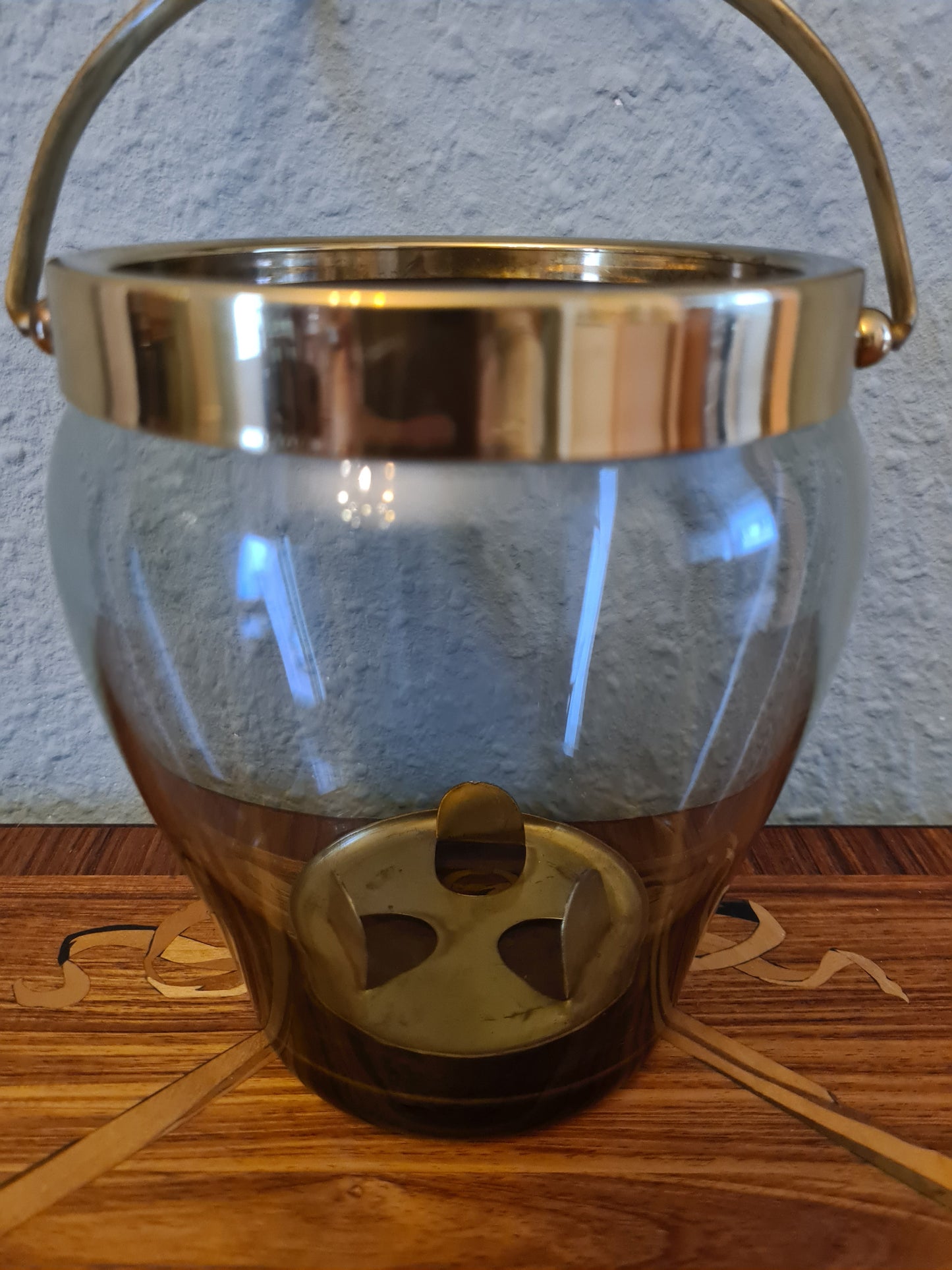 Eiskübel Eiswürfel Behälter Glas Messing Ice Bucket Vintage 15x11cm