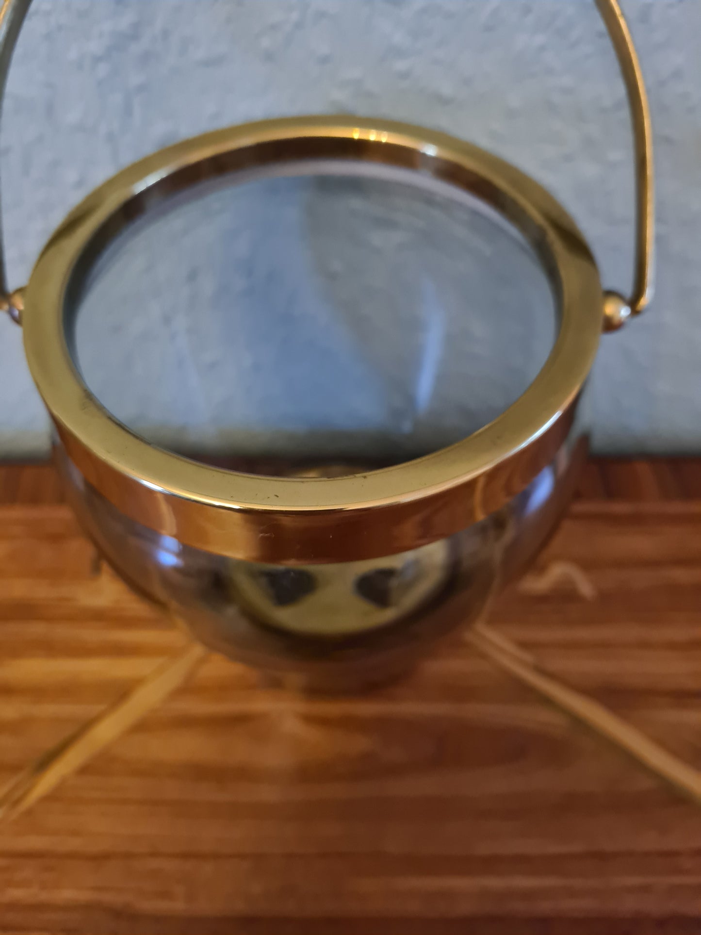 Eiskübel Eiswürfel Behälter Glas Messing Ice Bucket Vintage 15x11cm