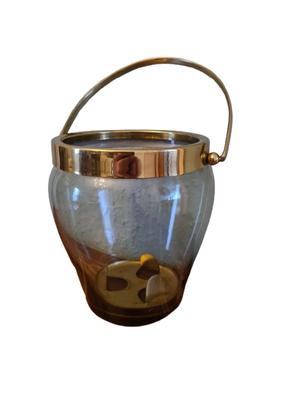 Eiskübel Eiswürfel Behälter Glas Messing Ice Bucket Vintage 15x11cm