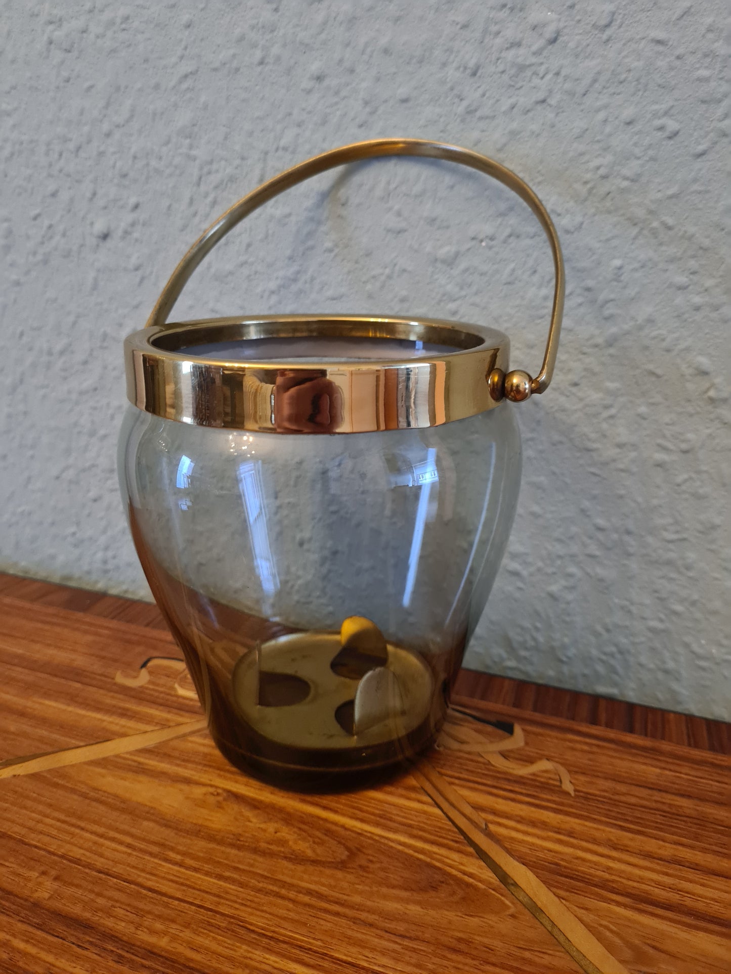 Eiskübel Eiswürfel Behälter Glas Messing Ice Bucket Vintage 15x11cm