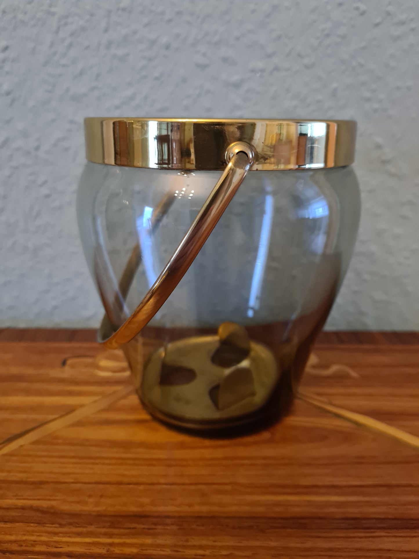 Eiskübel Eiswürfel Behälter Glas Messing Ice Bucket Vintage 15x11cm