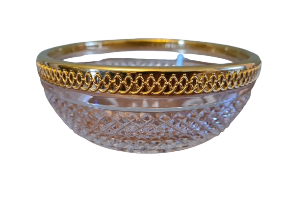 Vintage Baccarat Kristallglas Schale Diamantspitze Gold Glas 16x7cm