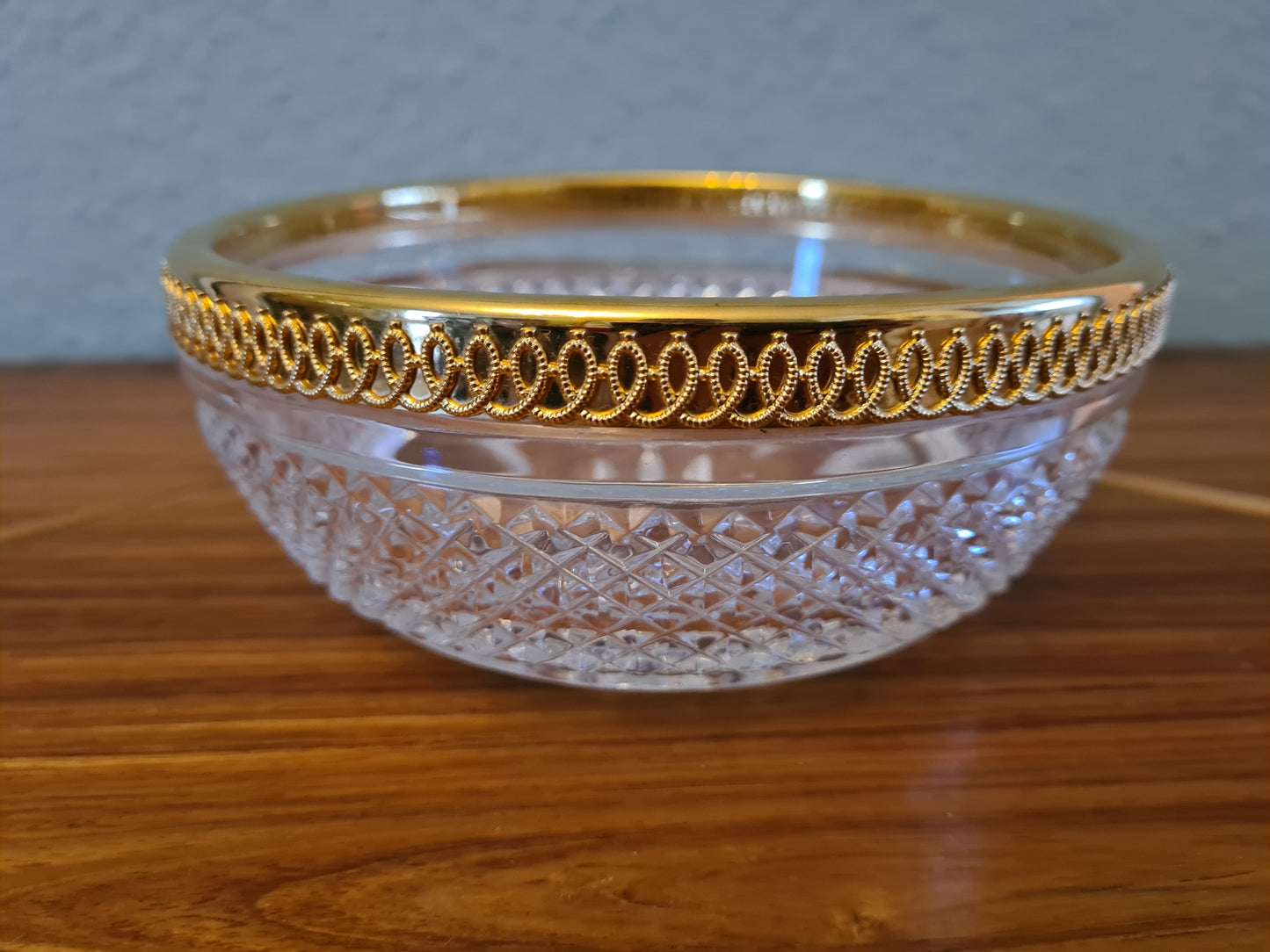Vintage Baccarat Kristallglas Schale Diamantspitze Gold Glas 16x7cm