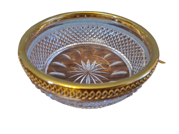 Vintage Baccarat Kristallglas Schale Diamantspitze Gold Glas 16x7cm