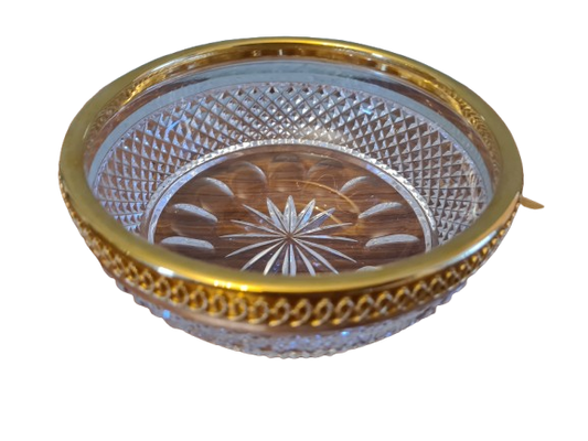 Vintage Baccarat Kristallglas Schale Diamantspitze Gold Glas 16x7cm