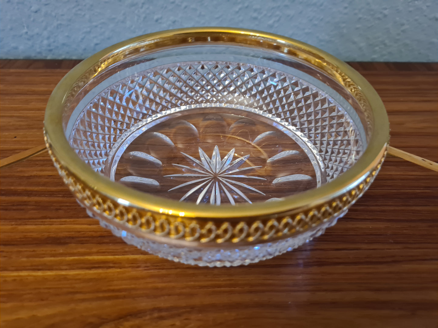 Vintage Baccarat Kristallglas Schale Diamantspitze Gold Glas 16x7cm