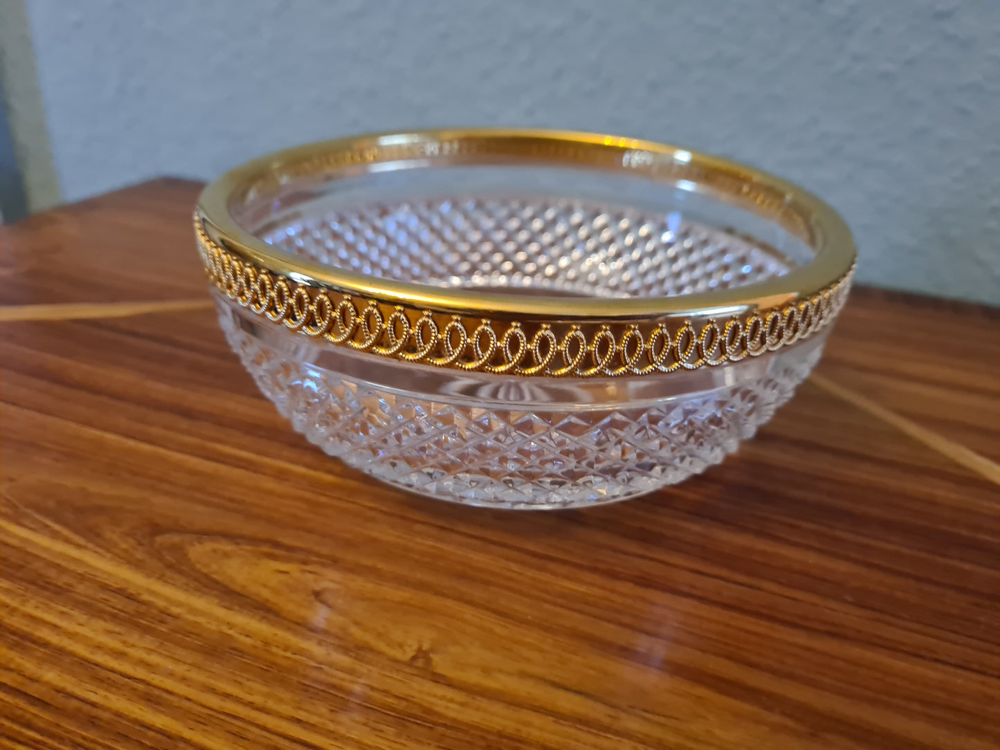 Vintage Baccarat Kristallglas Schale Diamantspitze Gold Glas 16x7cm