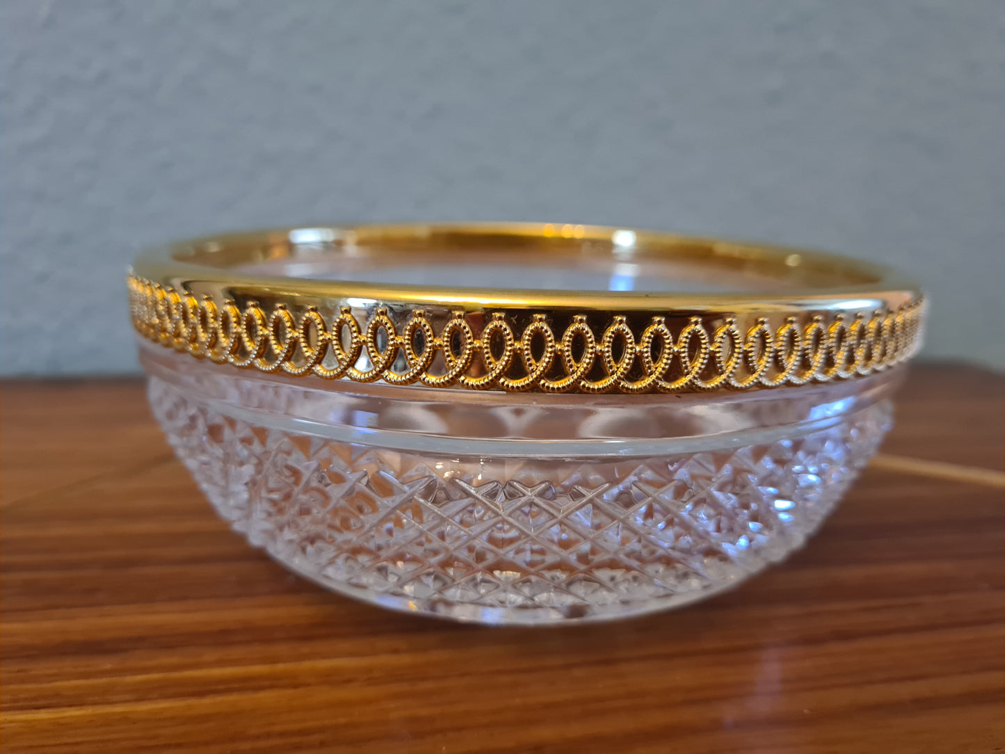 Vintage Baccarat Kristallglas Schale Diamantspitze Gold Glas 16x7cm