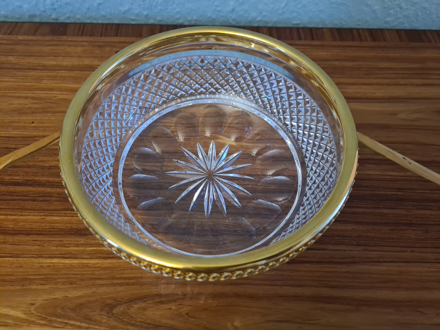 Vintage Baccarat Kristallglas Schale Diamantspitze Gold Glas 16x7cm