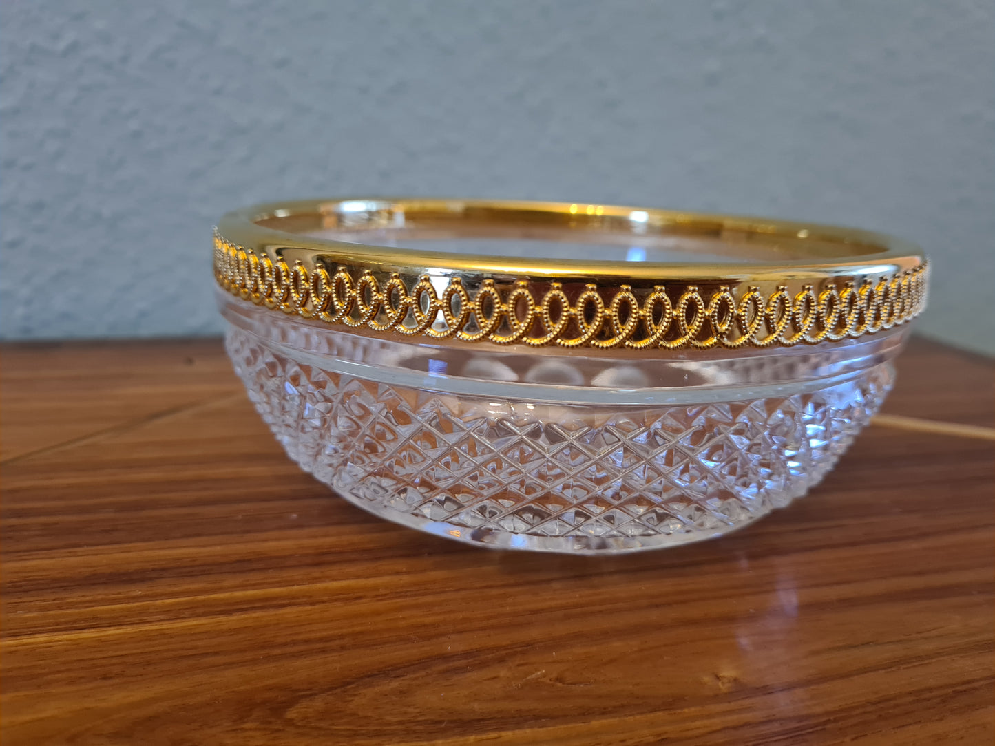 Vintage Baccarat Kristallglas Schale Diamantspitze Gold Glas 16x7cm