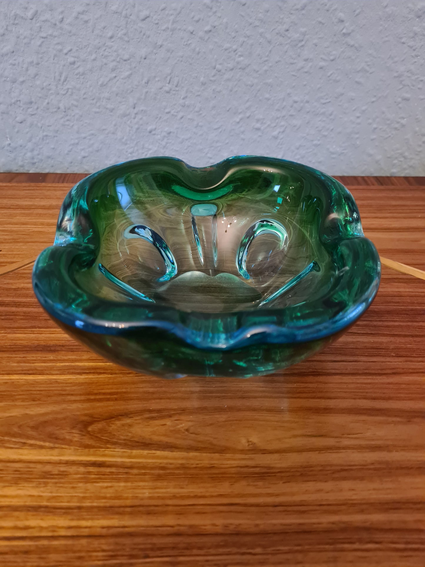 Vintage Aschenbecher Glas Blau Muranoglas Midcentury 15x6cm