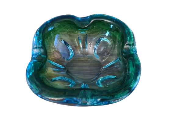 Vintage Aschenbecher Glas Blau Muranoglas Midcentury 15x6cm