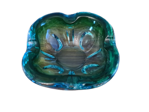 Vintage Aschenbecher Glas Blau Muranoglas Midcentury 15x6cm