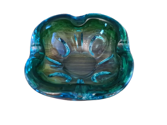 Vintage Aschenbecher Glas Blau Muranoglas Midcentury 15x6cm
