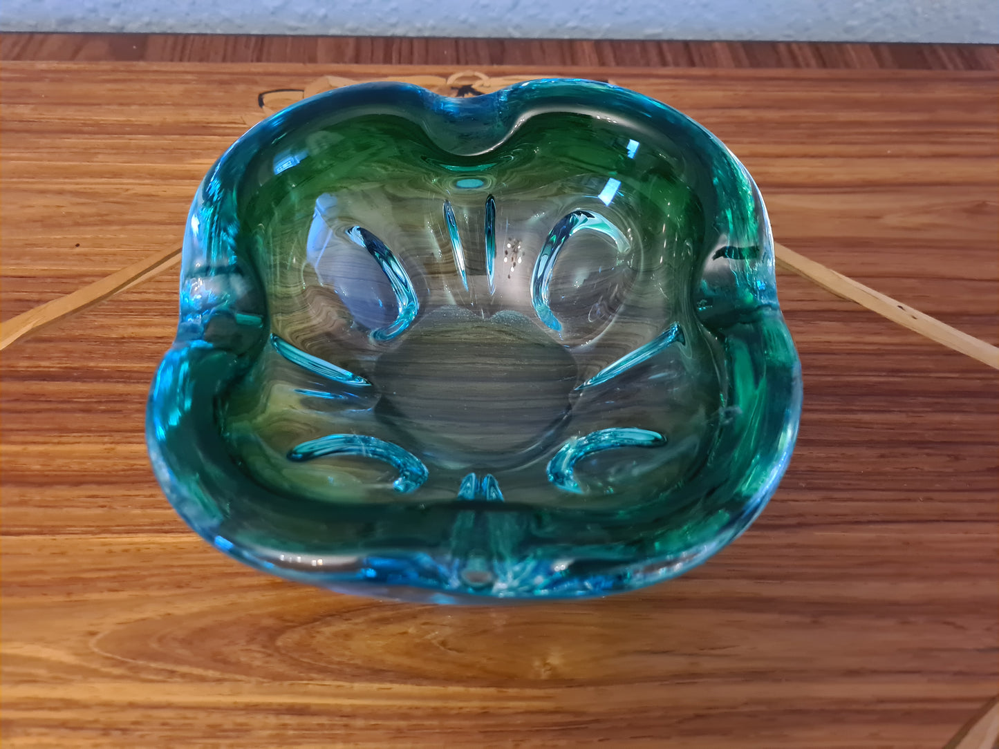 Vintage Aschenbecher Glas Blau Muranoglas Midcentury 15x6cm