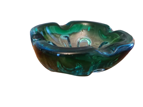 Vintage Aschenbecher Glas Blau Muranoglas Midcentury 15x6cm