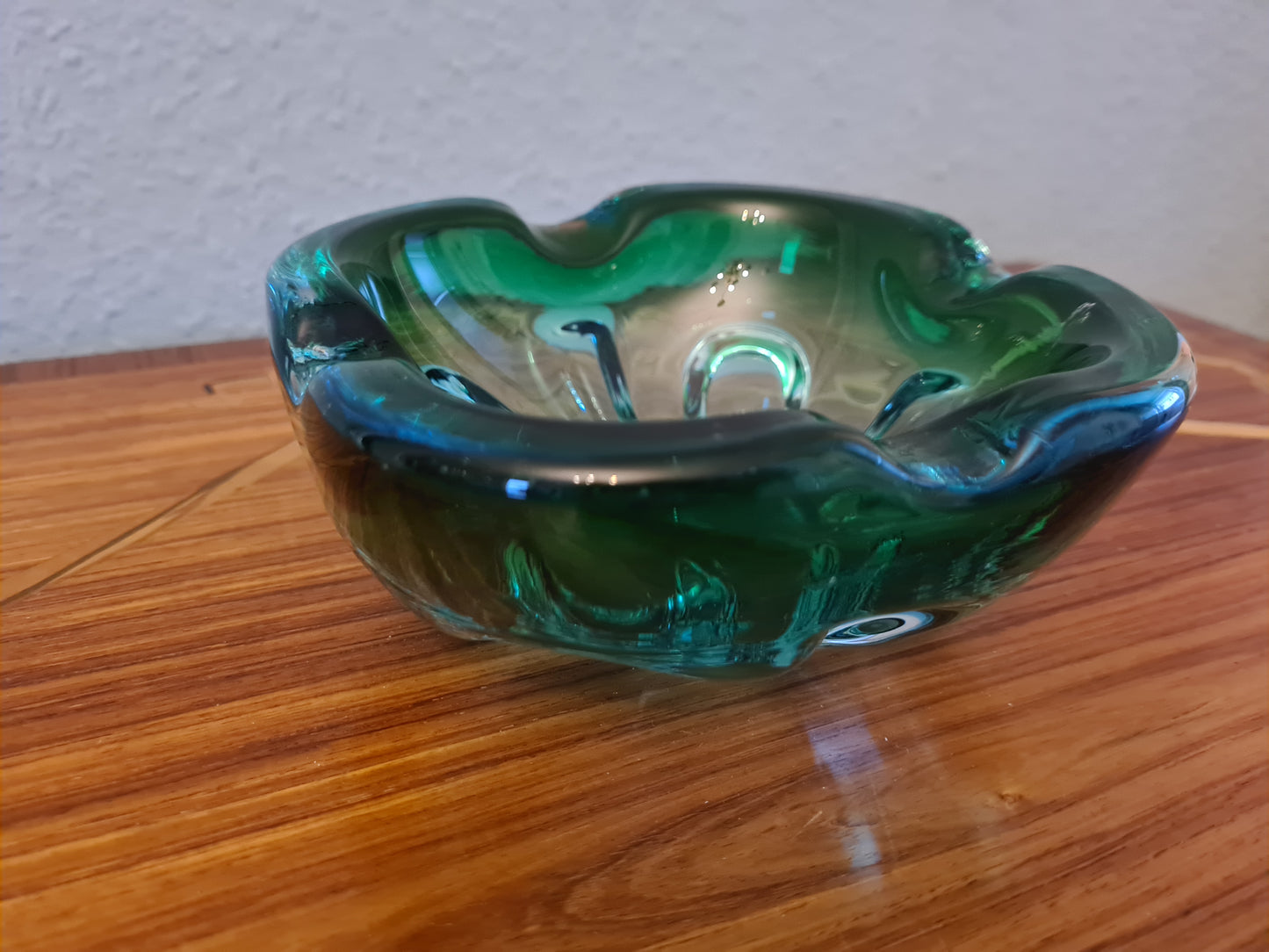 Vintage Aschenbecher Glas Blau Muranoglas Midcentury 15x6cm