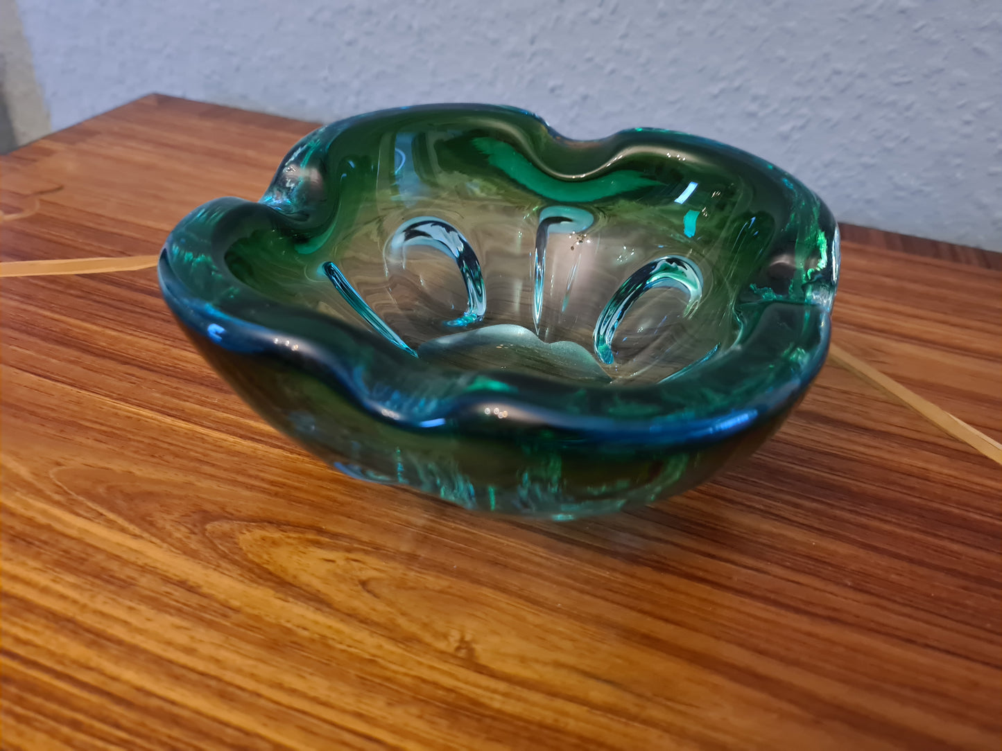 Vintage Aschenbecher Glas Blau Muranoglas Midcentury 15x6cm