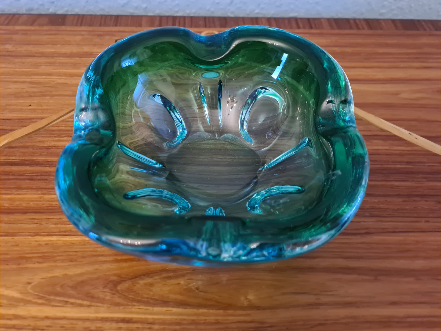 Vintage Aschenbecher Glas Blau Muranoglas Midcentury 15x6cm