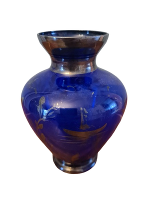 Glas Vase mit Silber Malerei Handarbeit Florenz Italy 14x8cm