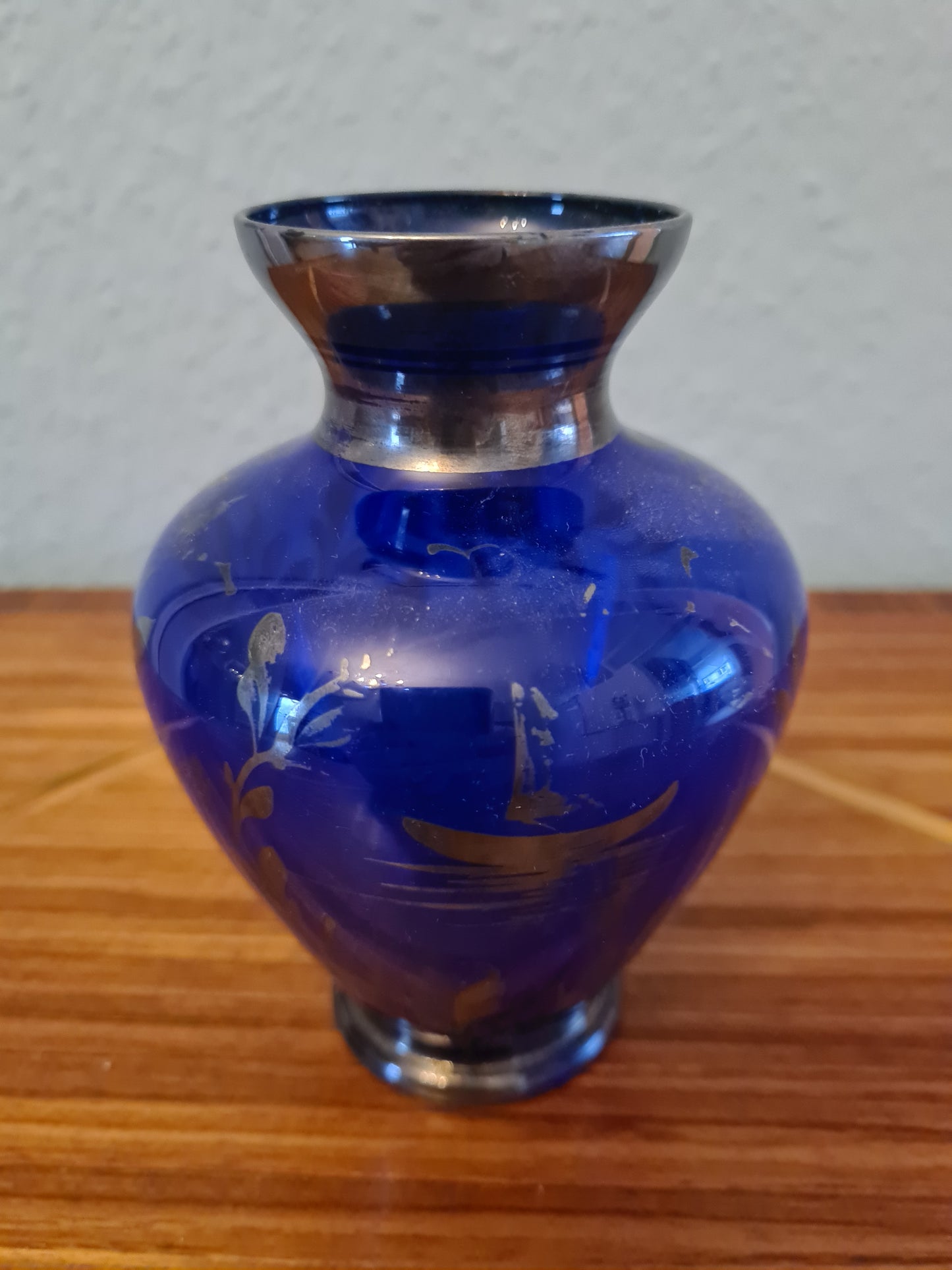 Glas Vase mit Silber Malerei Handarbeit Florenz Italy 14x8cm