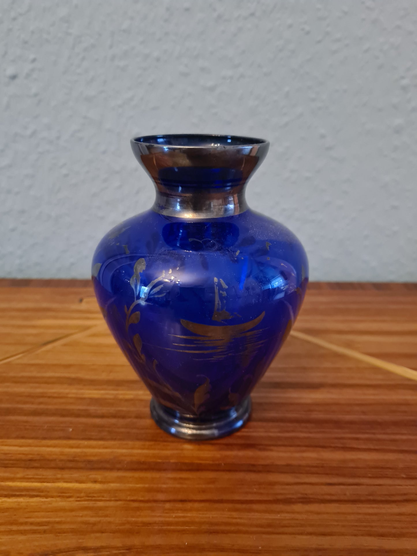 Glas Vase mit Silber Malerei Handarbeit Florenz Italy 14x8cm