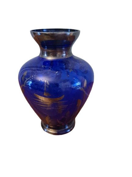 Glas Vase mit Silber Malerei Handarbeit Florenz Italy 14x8cm