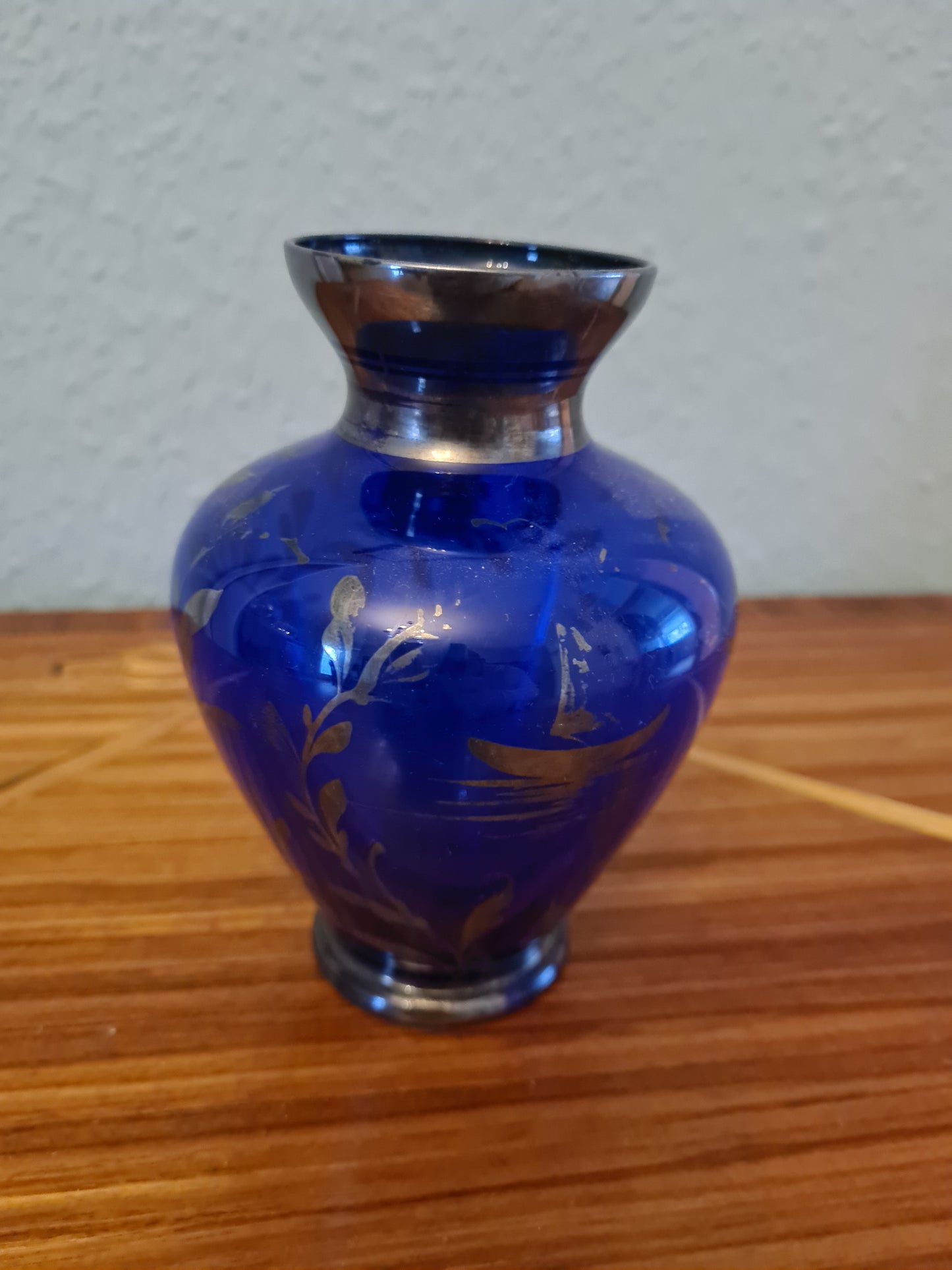 Glas Vase mit Silber Malerei Handarbeit Florenz Italy 14x8cm