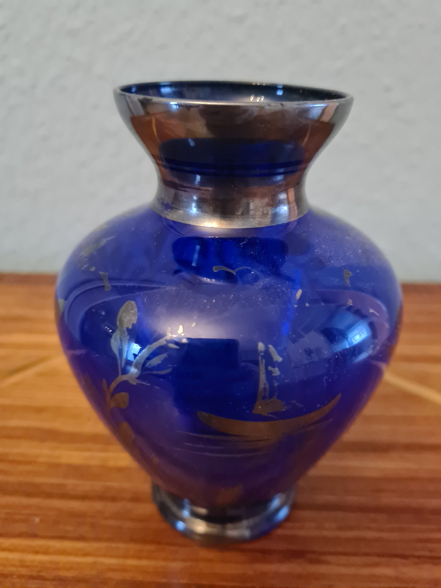 Glas Vase mit Silber Malerei Handarbeit Florenz Italy 14x8cm