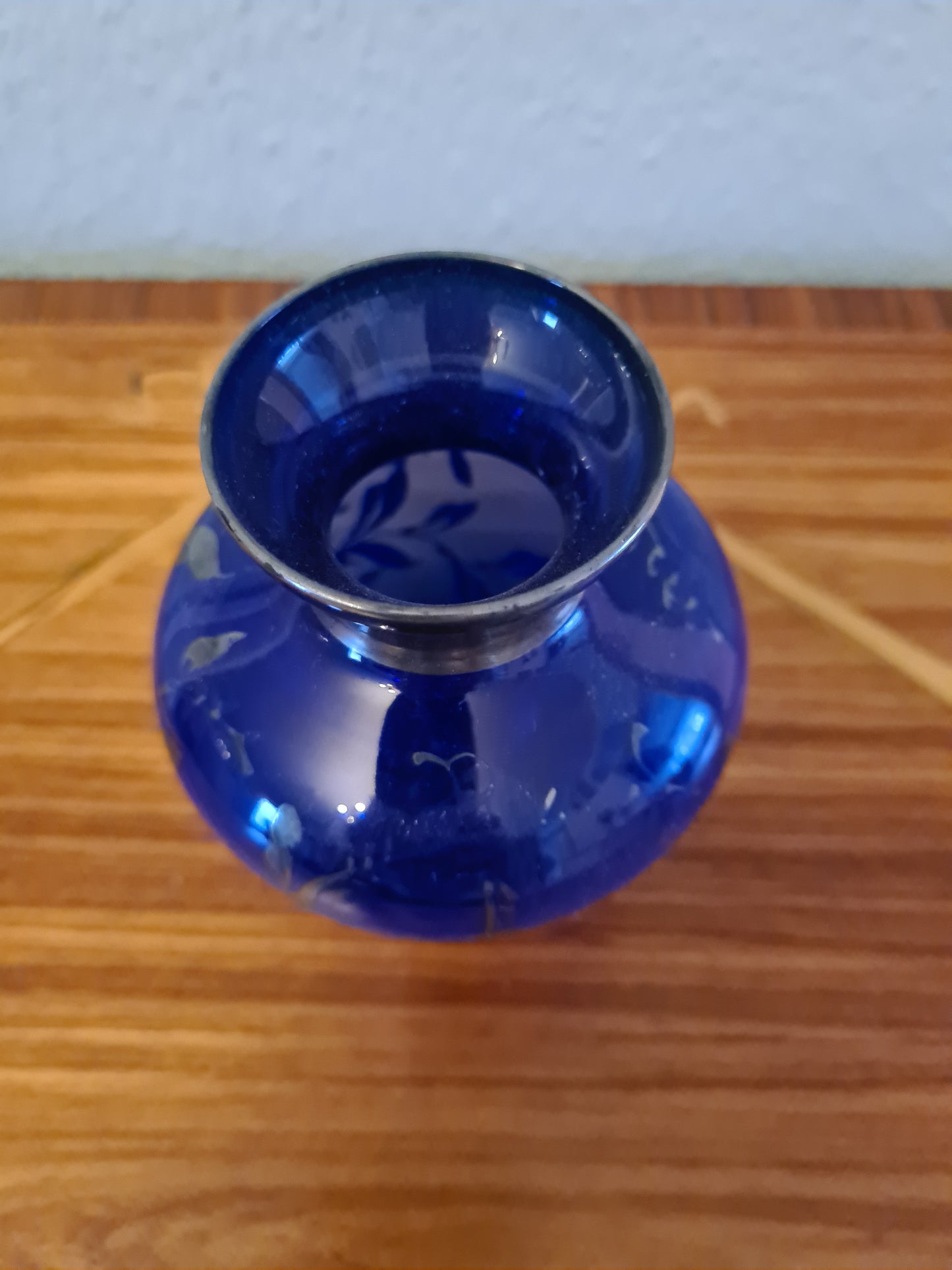 Glas Vase mit Silber Malerei Handarbeit Florenz Italy 14x8cm