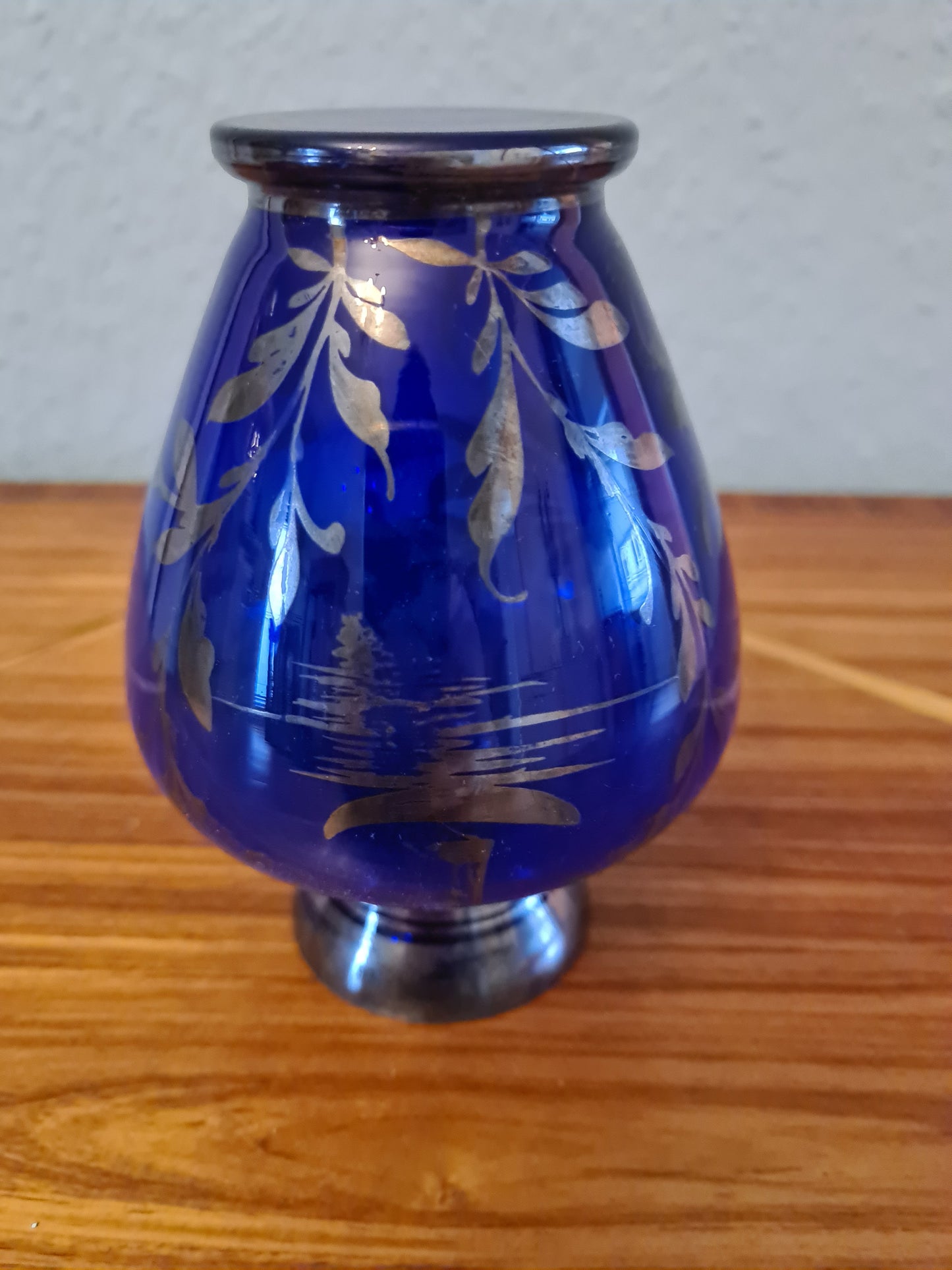 Glas Vase mit Silber Malerei Handarbeit Florenz Italy 14x8cm