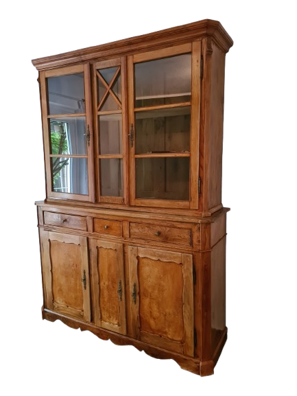 Büffetschrank Vitrine Schrank Bücherregal 2 tlg. Massiv Antik 210cm